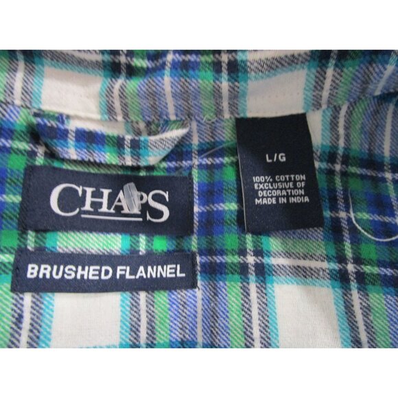 Chaps Brushed Flannel Blue Green Plaid Mens Lg Button Down NWT - Picture 3 of 16